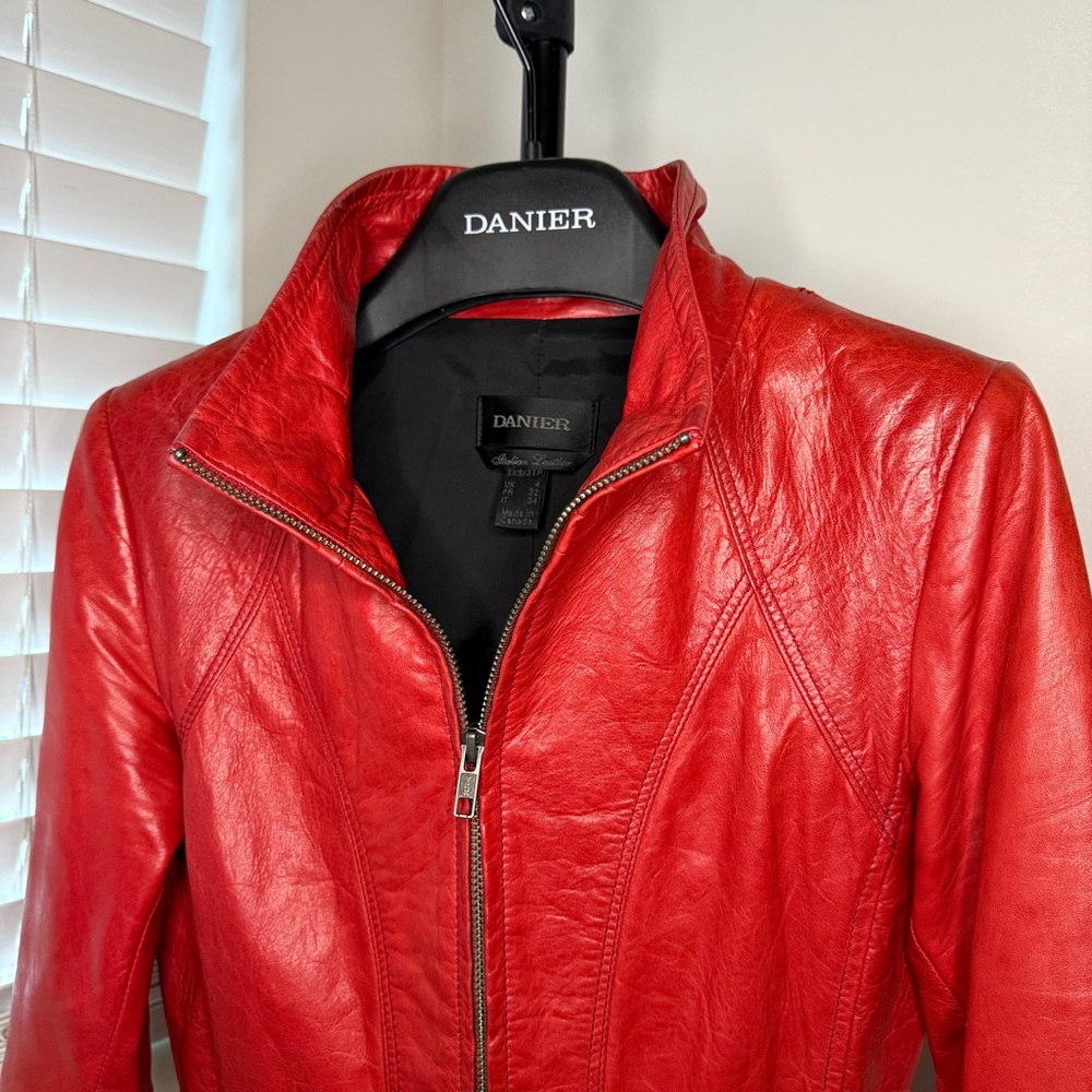 Danier Made In Canada Italian Leather Vibrant Red Jacket Coat